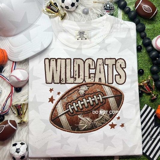 Wildcats Distressed Faux Embroidery Football DTF & Sublimation Transfer