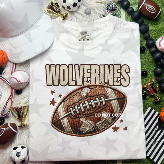 Wolverines Distressed Faux Embroidery Football DTF & Sublimation Transfer