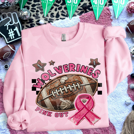 Wolverines Pink Out Faux Embroidery DTF & Sublimation Transfer