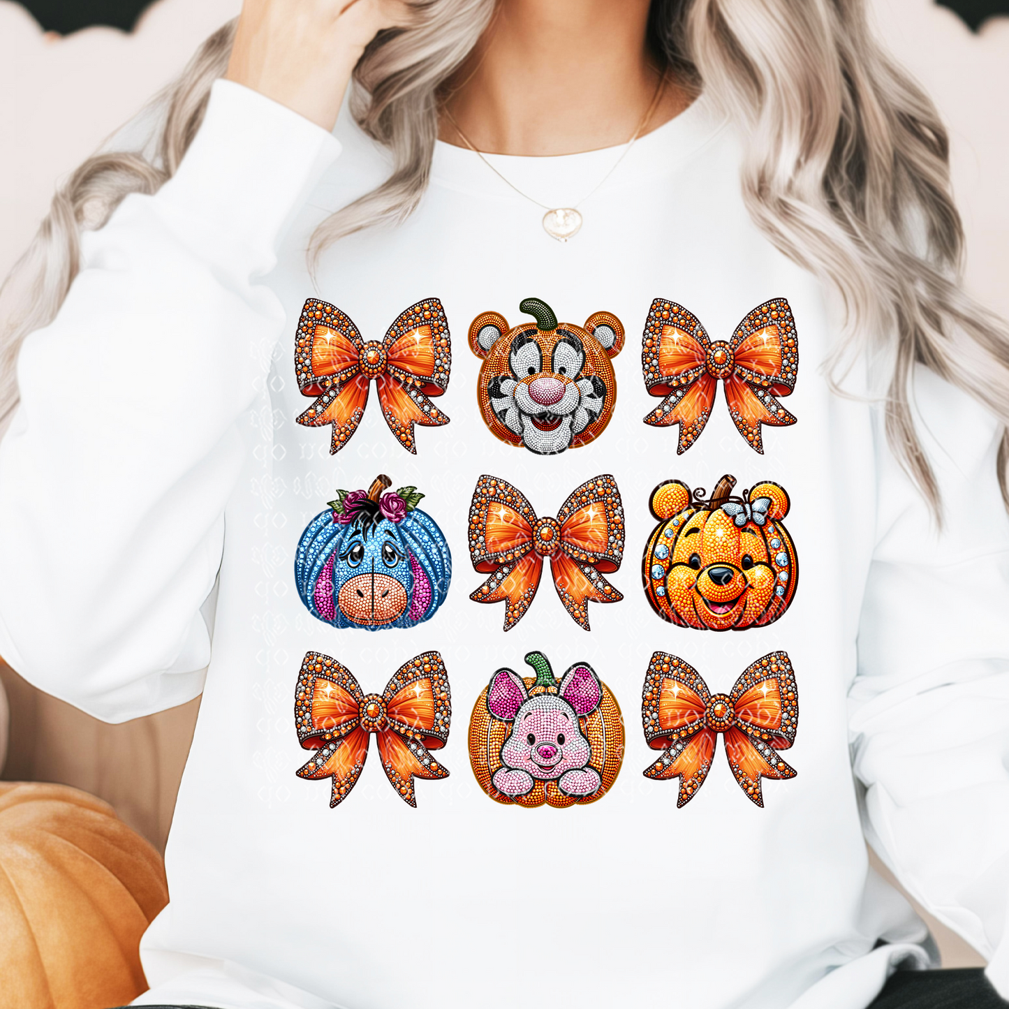 Acre Pumpkin Friends with Bows Faux Rhinestone & Faux Embroidery DTF & Sublimation Transfer