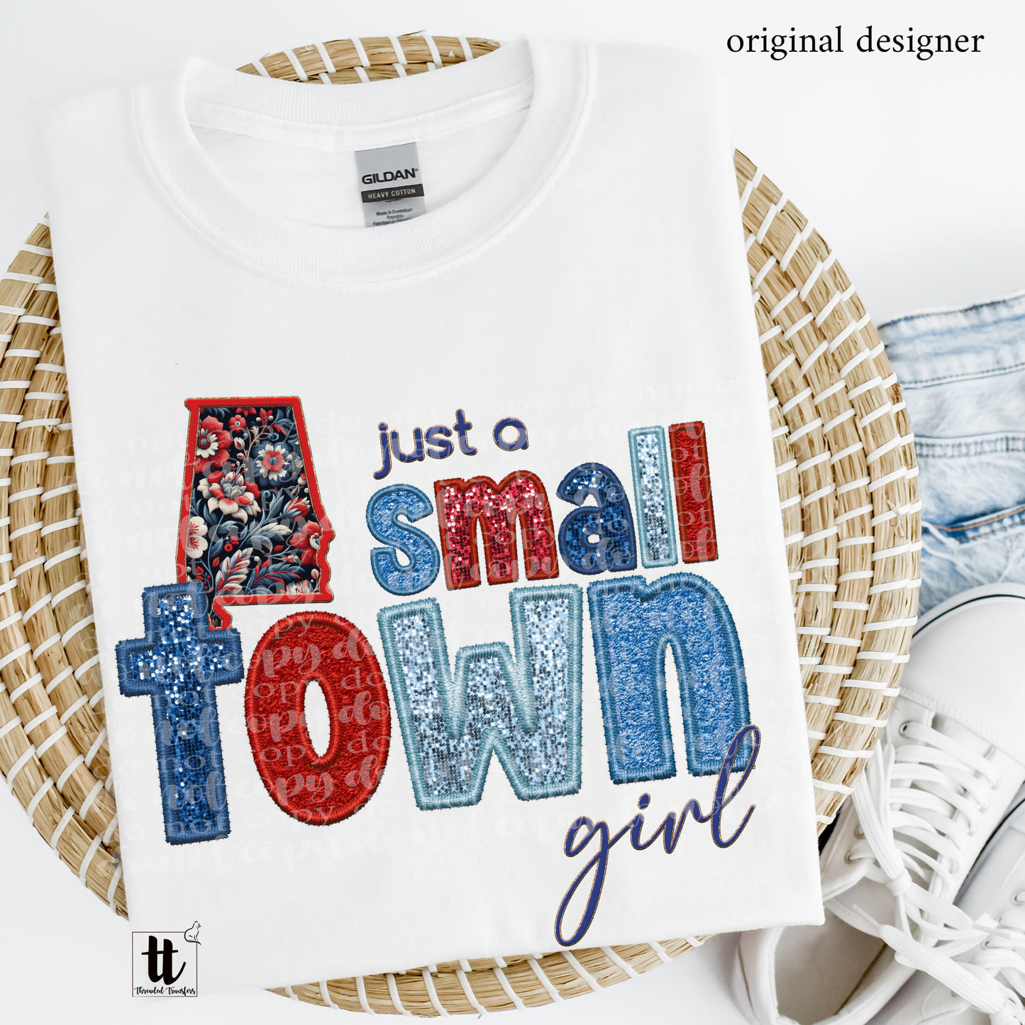 Alabama Small Town **EXCLUSIVE** Faux Embroidery, Chenille, & Sparkles DTF & Sublimation Transfer