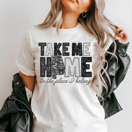 Alabama Take Me Home **EXCLUSIVE** Faux Embroidery, Rhinestone, Chenille, Lace & Sparkles DTF & Sublimation Transfer