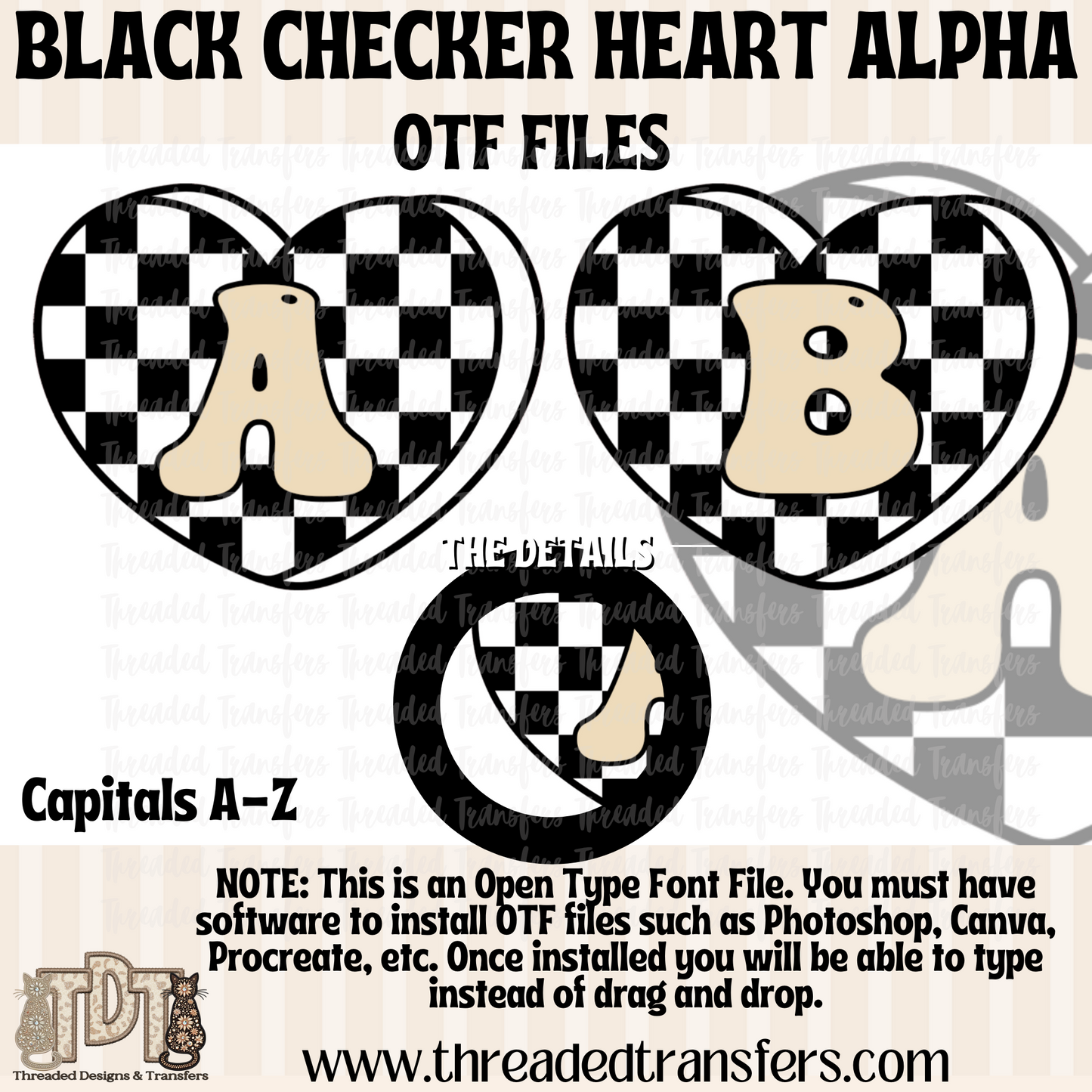 Black Checker Hearts Alpha Digital Download (OTF Format - no products shipped)