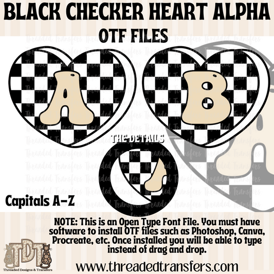 Black Checker Hearts Alpha Digital Download (OTF Format - no products shipped)