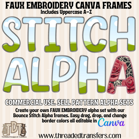 Bounce Faux Embroidery Alpha Canva Frame Digital Download (PNG Format - no products shipped)