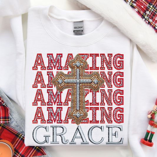 Amazing Grace Faux Rhinestone & Faux Embroidery DTF & Sublimation Transfer