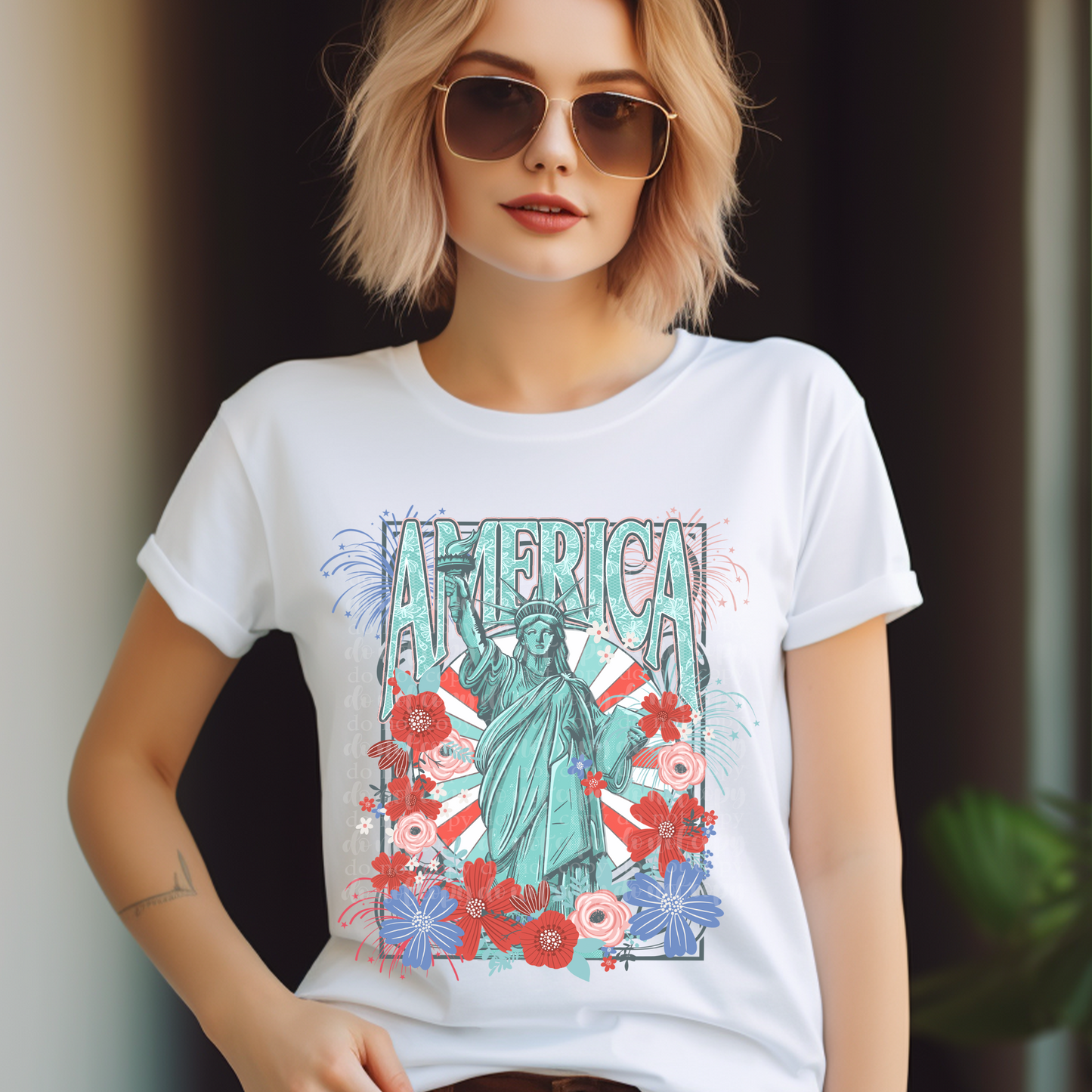 America Floral Statue DTF & Sublimation Transfer