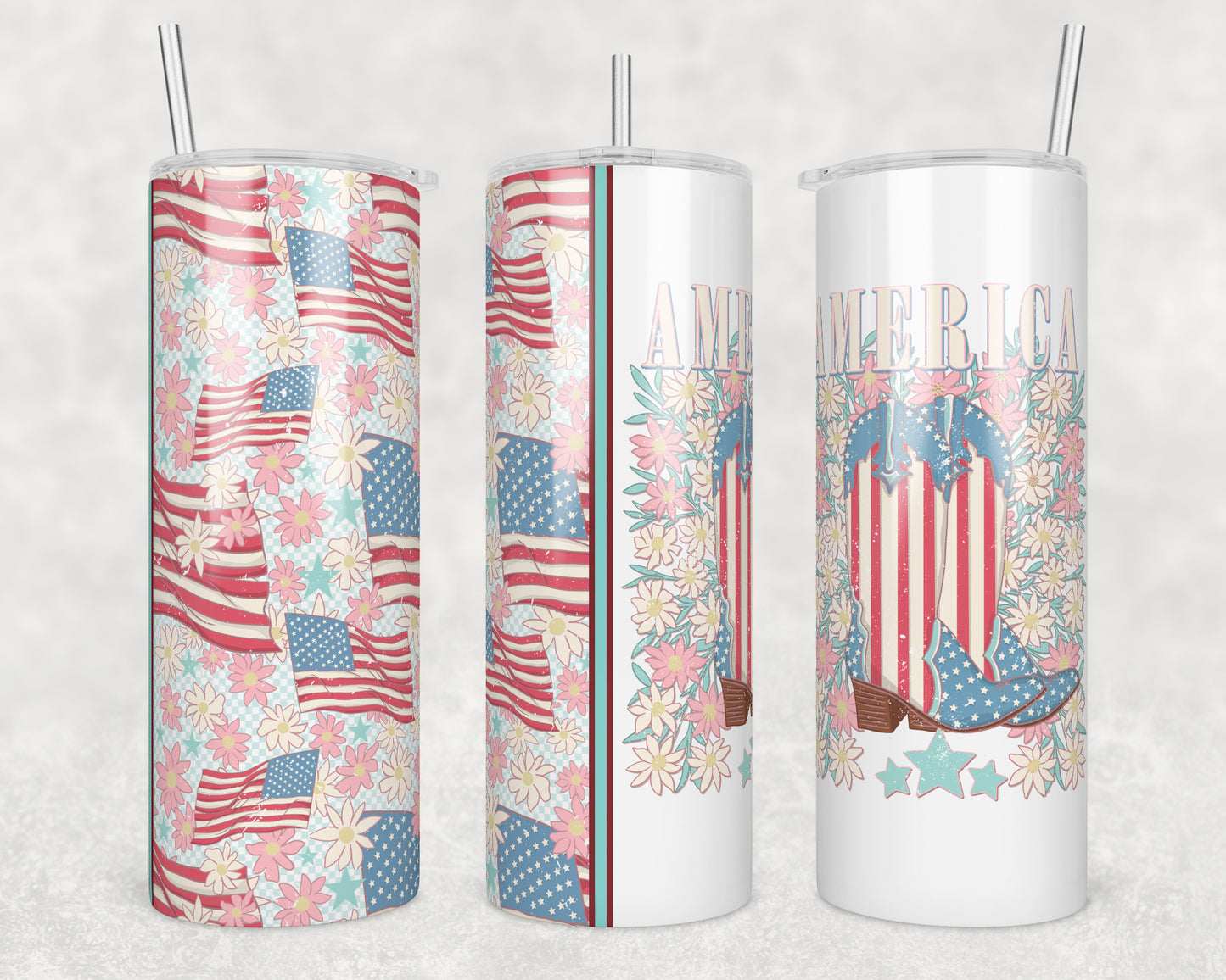 America Floral (matches shirt) Sublimation Transfer Tumbler Wrap 20oz (read description)