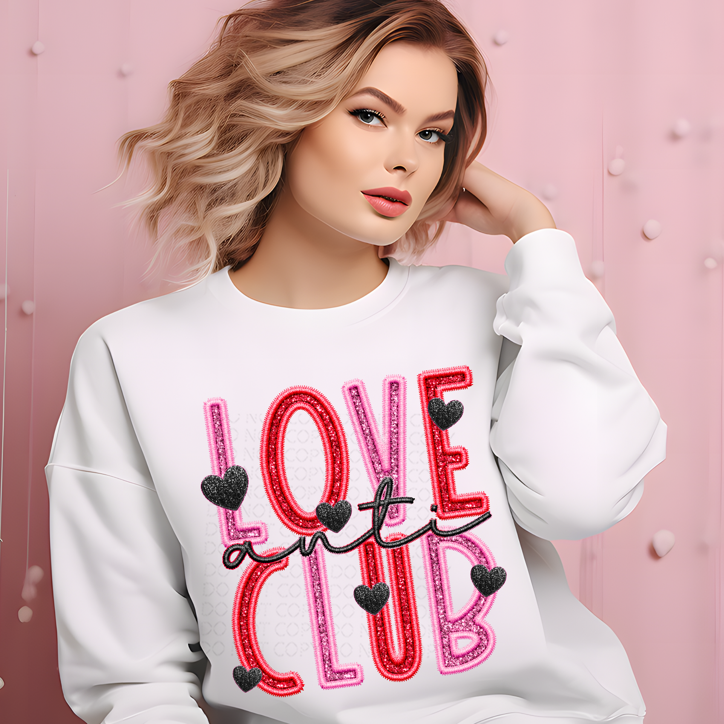 Anti Love Club Faux Embroidery and Sparkles DTF & Sublimation Transfer