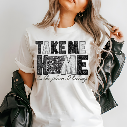 Arkansas Take Me Home **EXCLUSIVE** Faux Embroidery, Rhinestone, Chenille, Lace & Sparkles DTF & Sublimation Transfer