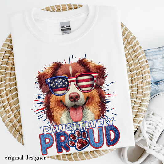 Australian Shepherd (red tri) Pawsitively Proud **EXCLUSIVE** Faux Embroidery, Chenille, & Sparkle DTF & Sublimation Transfer