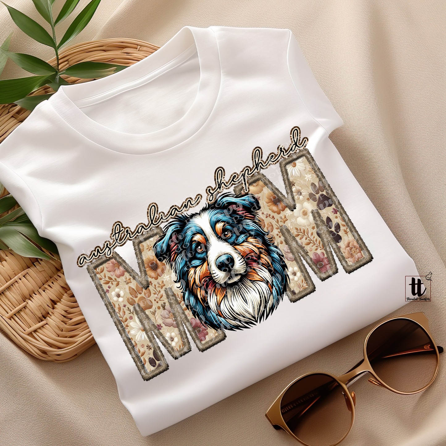 Australian Shepherd Mom **EXCLUSIVE** Faux Embroidery & Faux Sparkle DTF & Sublimation Transfer