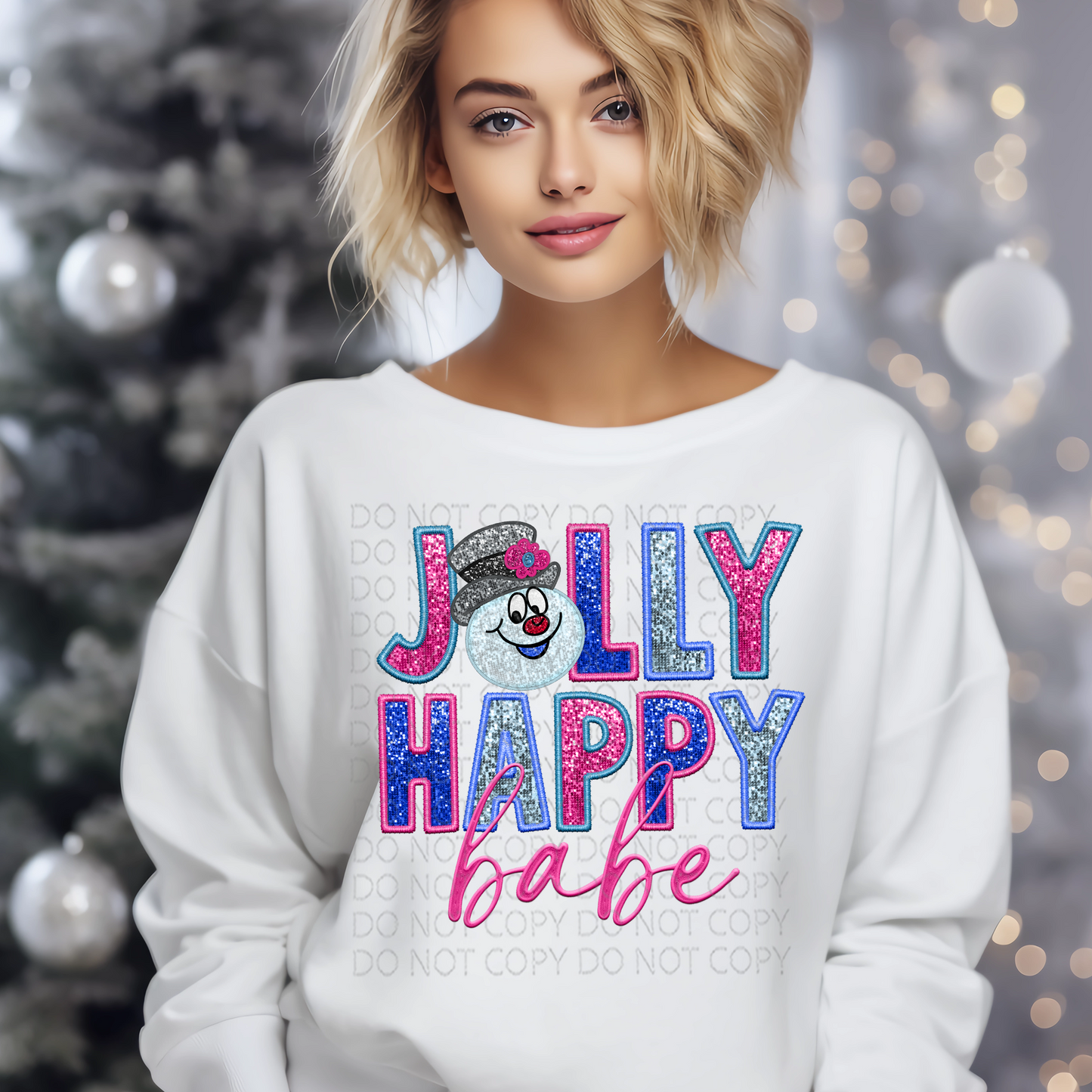 Jolly Happy Babe Faux Embroidery and Sparkle DTF & Sublimation Transfer