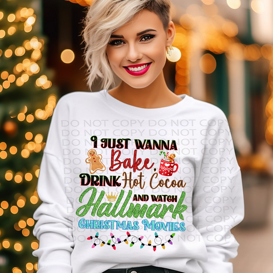 Bake and Watch Christmas Movies Faux Sparkles DTF & Sublimation Transfer