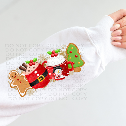 Bake and Watch Christmas Movies Sleeve (matches shirt) Faux Embroidery and Sparkles DTF & Sublimation Transfer