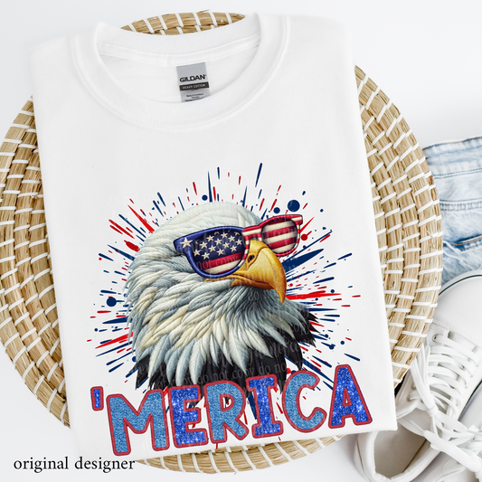 Bald Eagle 'Merica **EXCLUSIVE** Faux Embroidery, Chenille, & Sparkle DTF & Sublimation Transfer