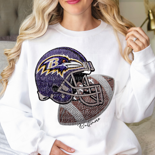 Baltimore Helmet Faux Rhinestone & Faux Embroidery DTF & Sublimation Transfer