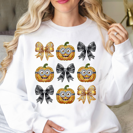 Banana Pumpkin with Bows Faux Rhinestone & Faux Embroidery DTF & Sublimation Transfer