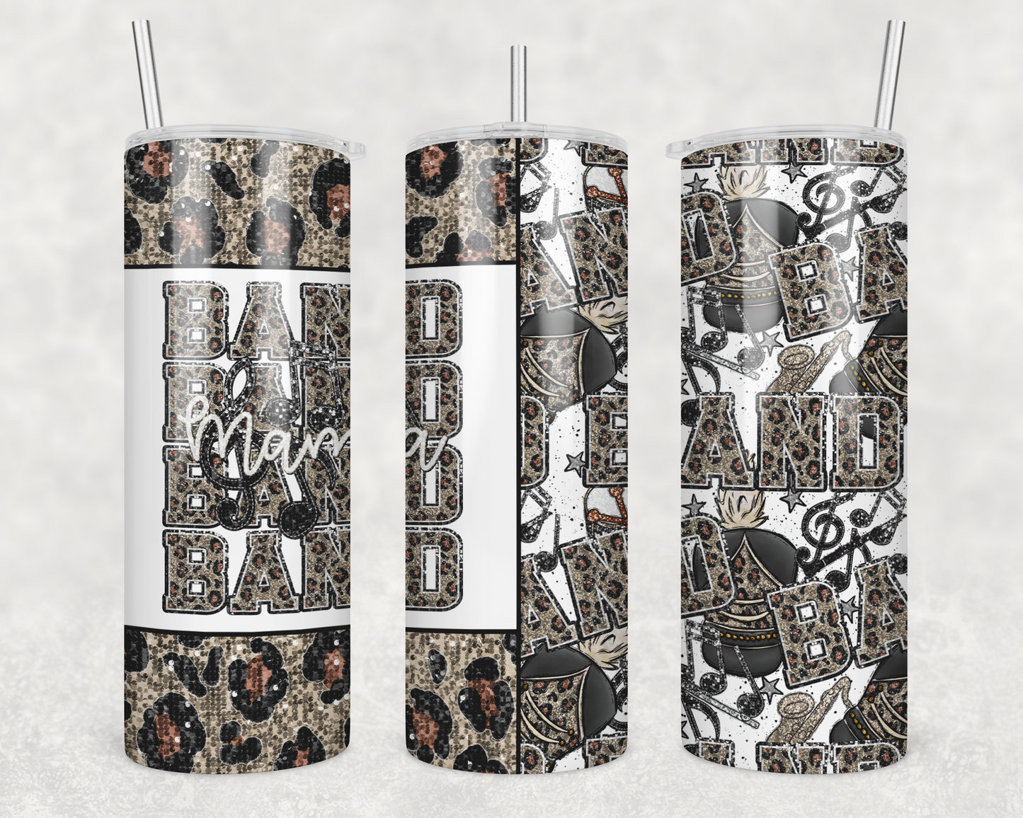 Band Mama Leopard  (Matches Shirt) Sublimation Transfer Tumbler Wrap 20oz (read description)