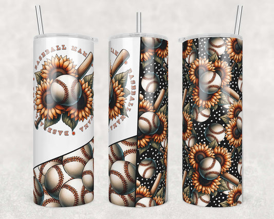 Baseball Mama Sunflower (matches shirt) Sublimation Transfer Tumbler Wrap 20oz (read description)