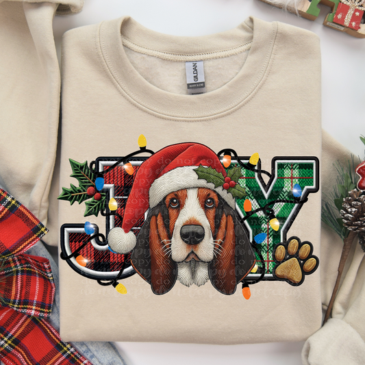 Basset Hound Joy Faux Embroidery DTF & Sublimation Transfer