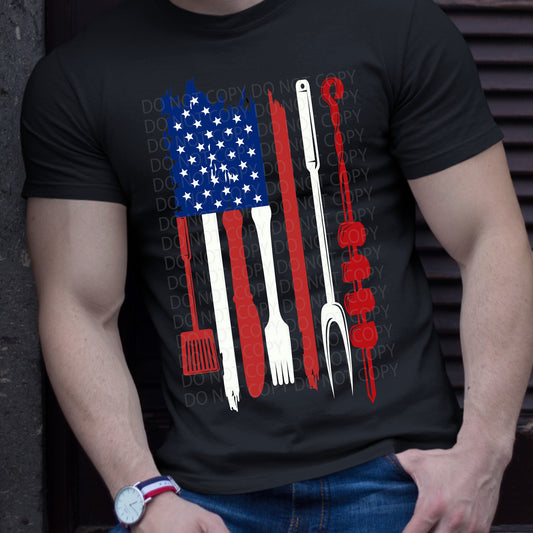 BBQ Grill American Flag DTF & Sublimation Transfer