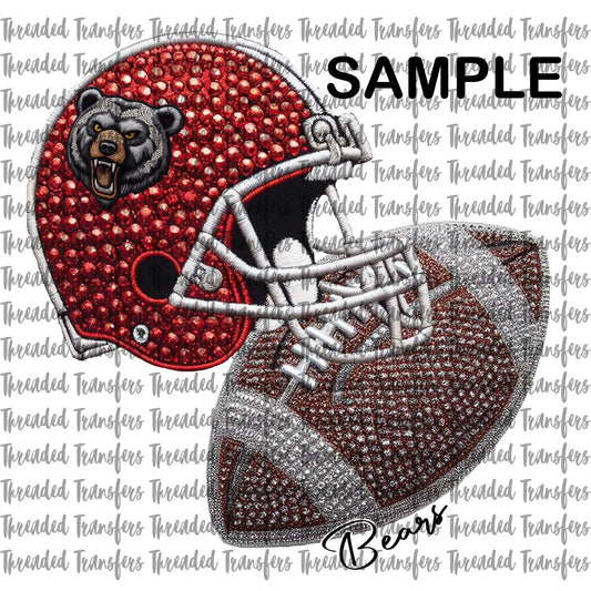 School Mascot Football Helmet Custom Faux Rhinestones & Faux Embroidery Digital Design Download (PNG Format - no product shipped)