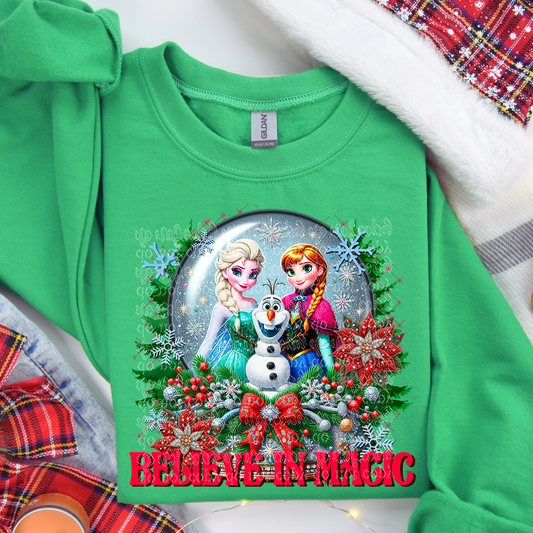 Believe in Magic Snow Globe Faux Rhinestone & Faux Embroidery DTF & Sublimation Transfer