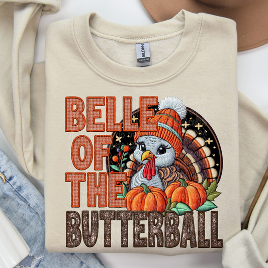 Belle of the Butterball Faux Sequin, Faux Knit & Faux Embroidery DTF & Sublimation Transfer