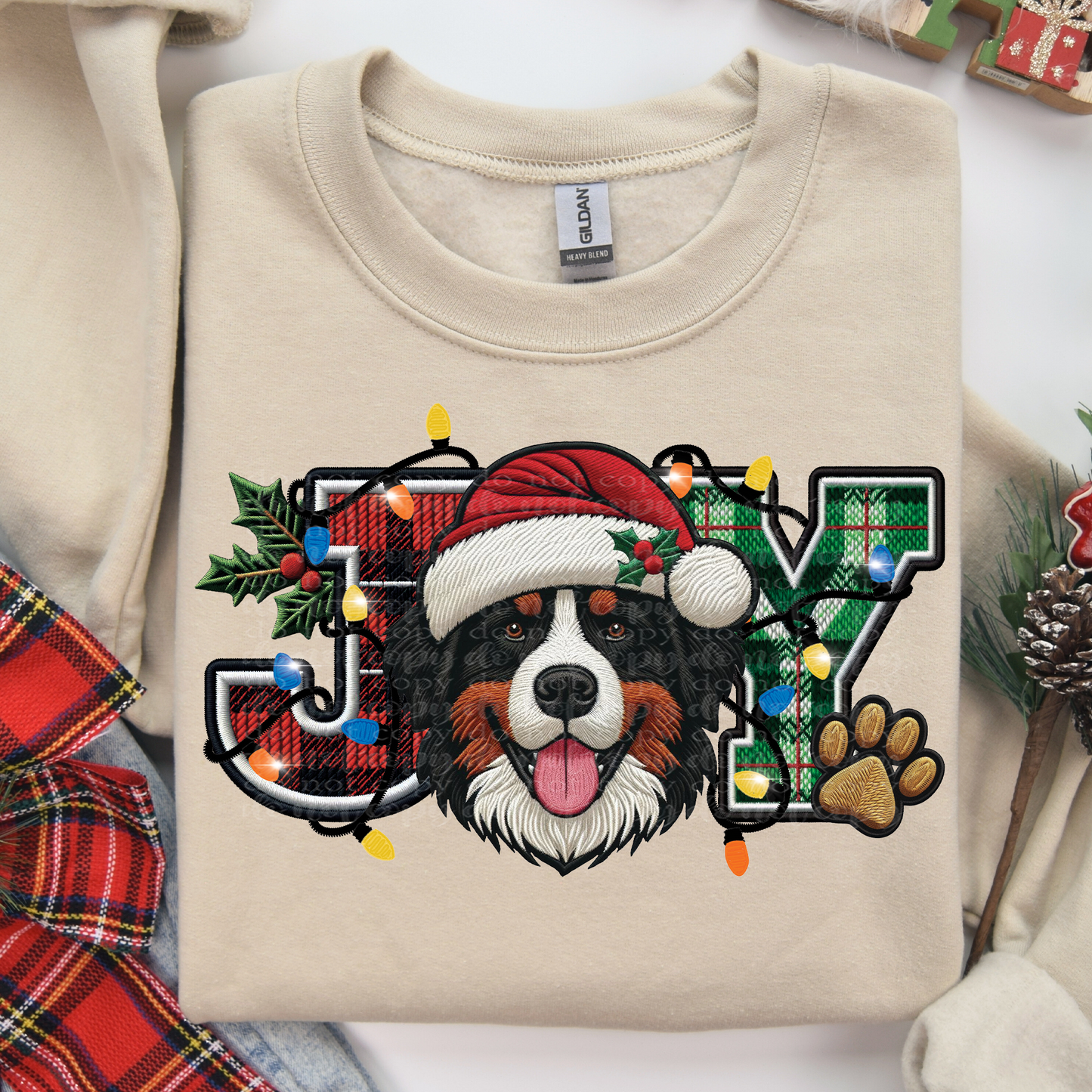 Bernese Mountain Dog Joy Faux Embroidery DTF & Sublimation Transfer