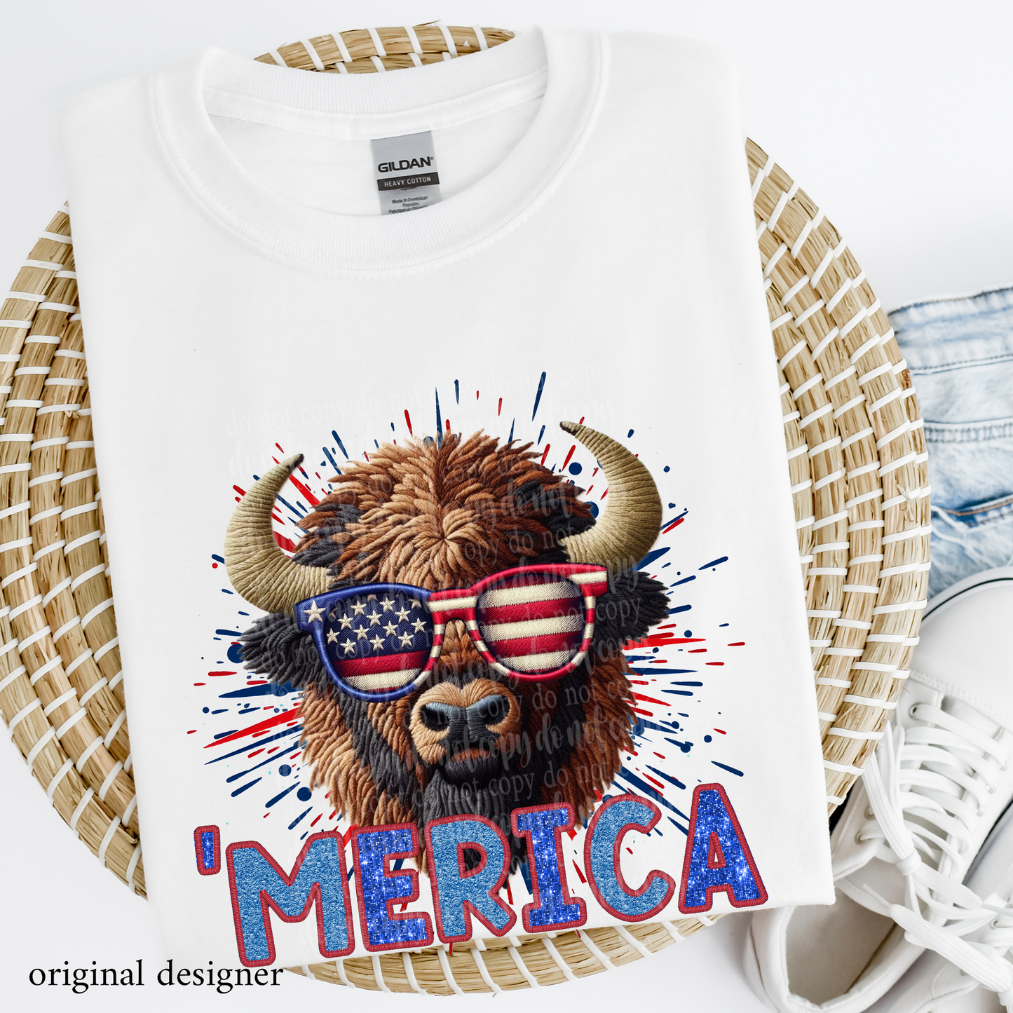 Bison 'Merica **EXCLUSIVE** Faux Embroidery, Chenille, & Sparkle DTF & Sublimation Transfer