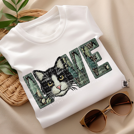 Black and White Cat Love **EXCLUSIVE** Faux Embroidery DTF & Sublimation Transfer