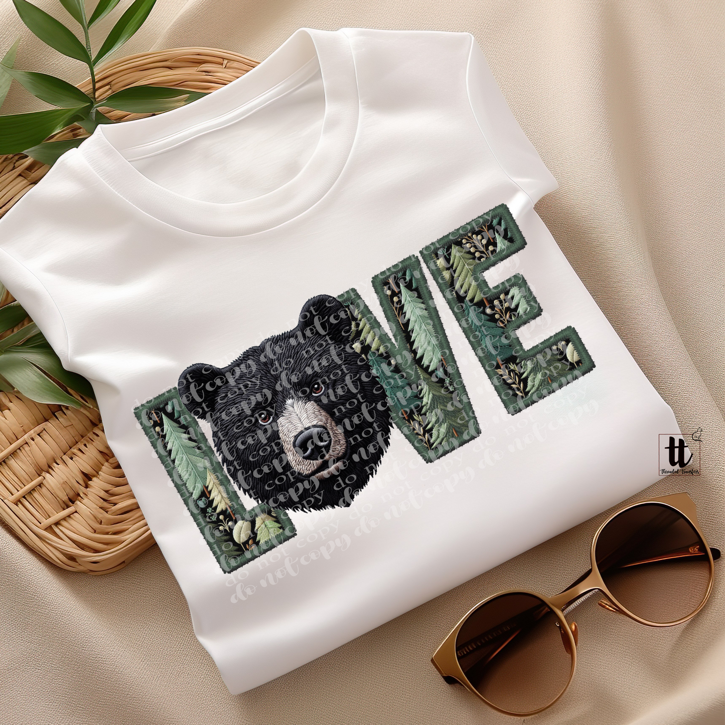 Black Bear Love **EXCLUSIVE** Faux Embroidery DTF & Sublimation Transfer