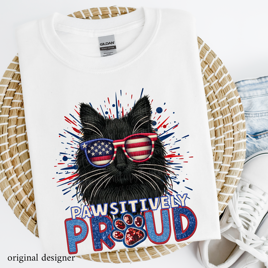 Black Cat Pawsitively Proud  **EXCLUSIVE** Faux Embroidery, Chenille, & Sparkle DTF & Sublimation Transfer