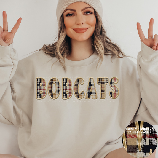 Bobcats Fall Plaid Faux Embroidery DTF & Sublimation Transfer