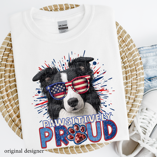 Border Collie Pawsitively Proud  **EXCLUSIVE** Faux Embroidery, Chenille, & Sparkle DTF & Sublimation Transfer