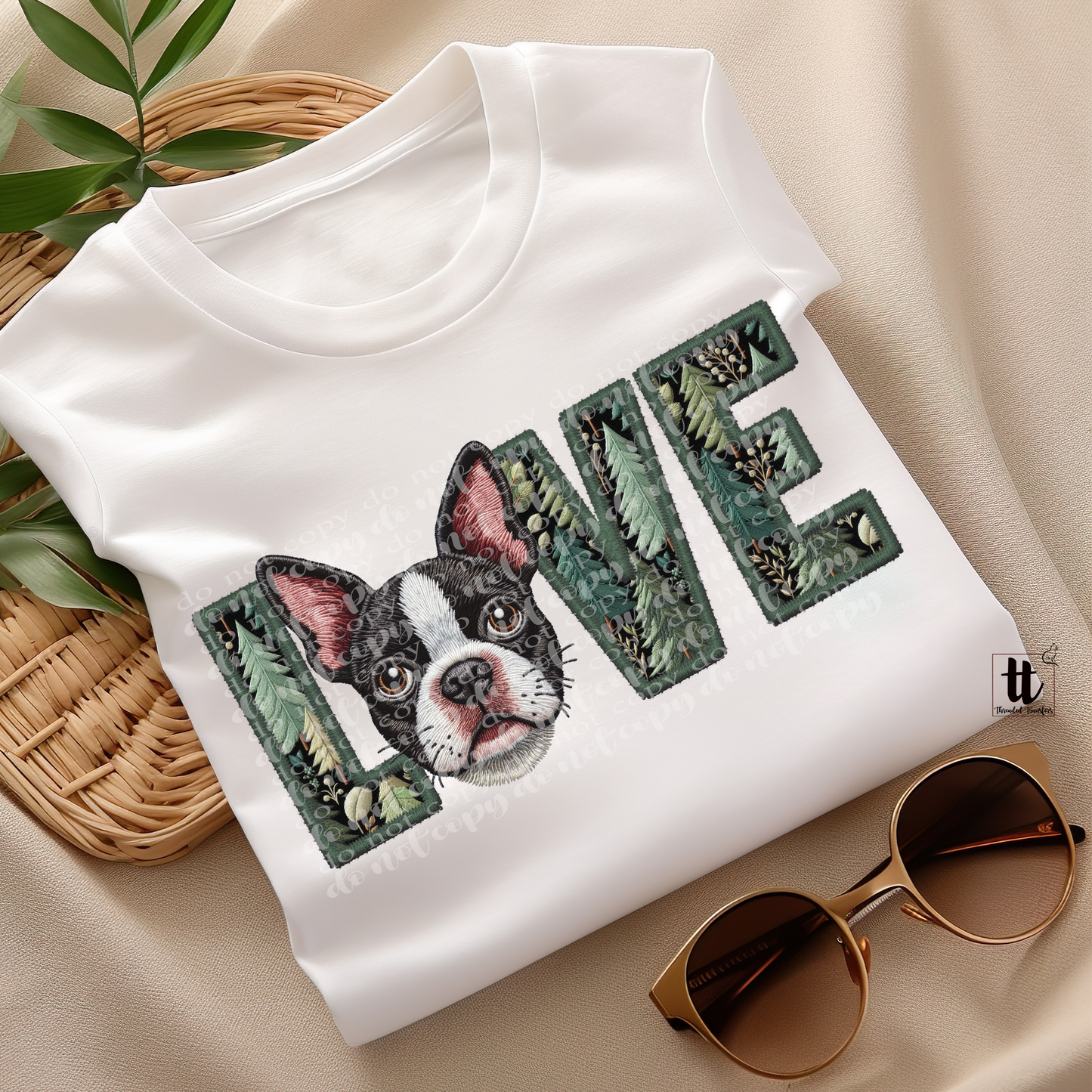 Boston Terrier Love **EXCLUSIVE** Faux Embroidery DTF & Sublimation Transfer