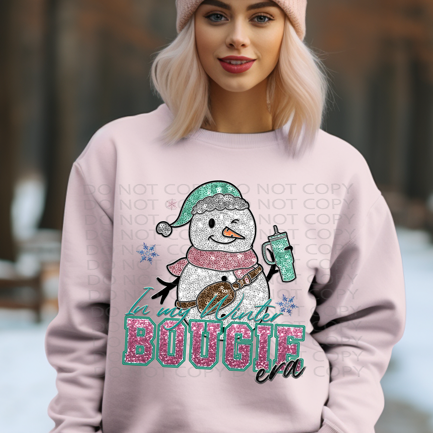 Bougie Snowman Winter Era **EXCLUSIVE** Faux Embroidery and Sparkles DTF & Sublimation Transfer