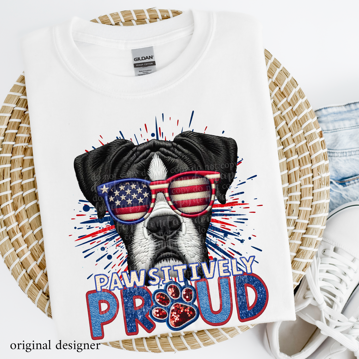 Boxer (black/white) Pawsitively Proud **EXCLUSIVE** Faux Embroidery, Chenille, & Sparkle DTF & Sublimation Transfer