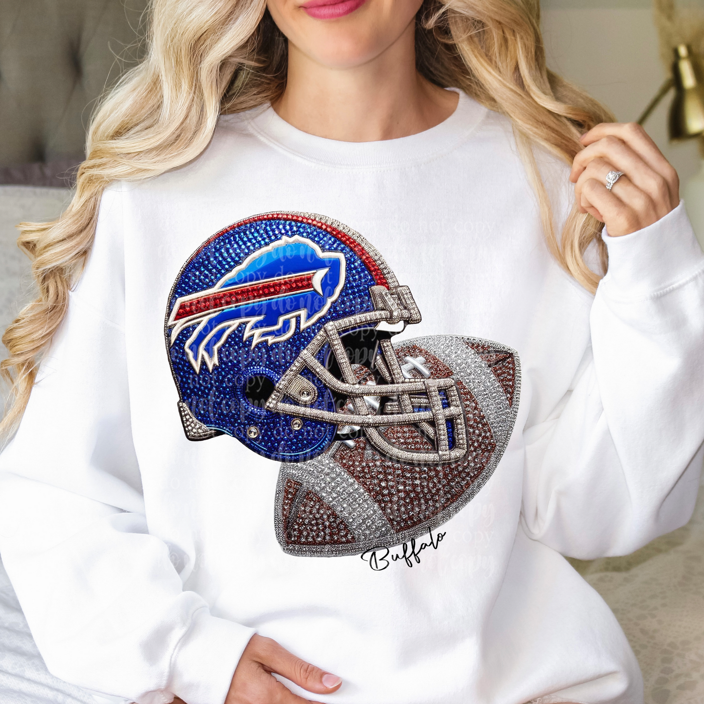 Buffalo Helmet Faux Rhinestone & Faux Embroidery DTF & Sublimation Transfer