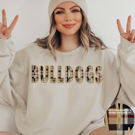 Bulldogs Fall Plaid Faux Embroidery DTF & Sublimation Transfer