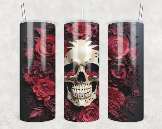 3D Burgundy Skull Sublimation Transfer Tumbler Wrap 20oz (read description)