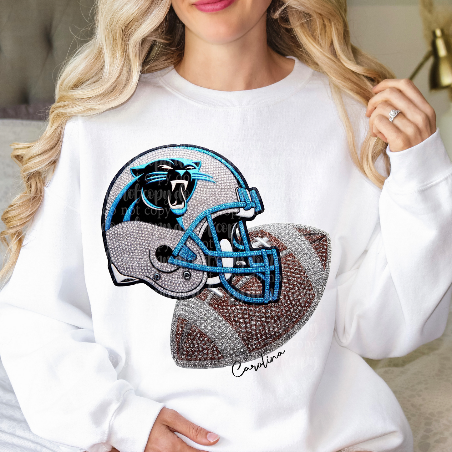 Carolina Helmet Faux Rhinestone & Faux Embroidery DTF & Sublimation Transfer