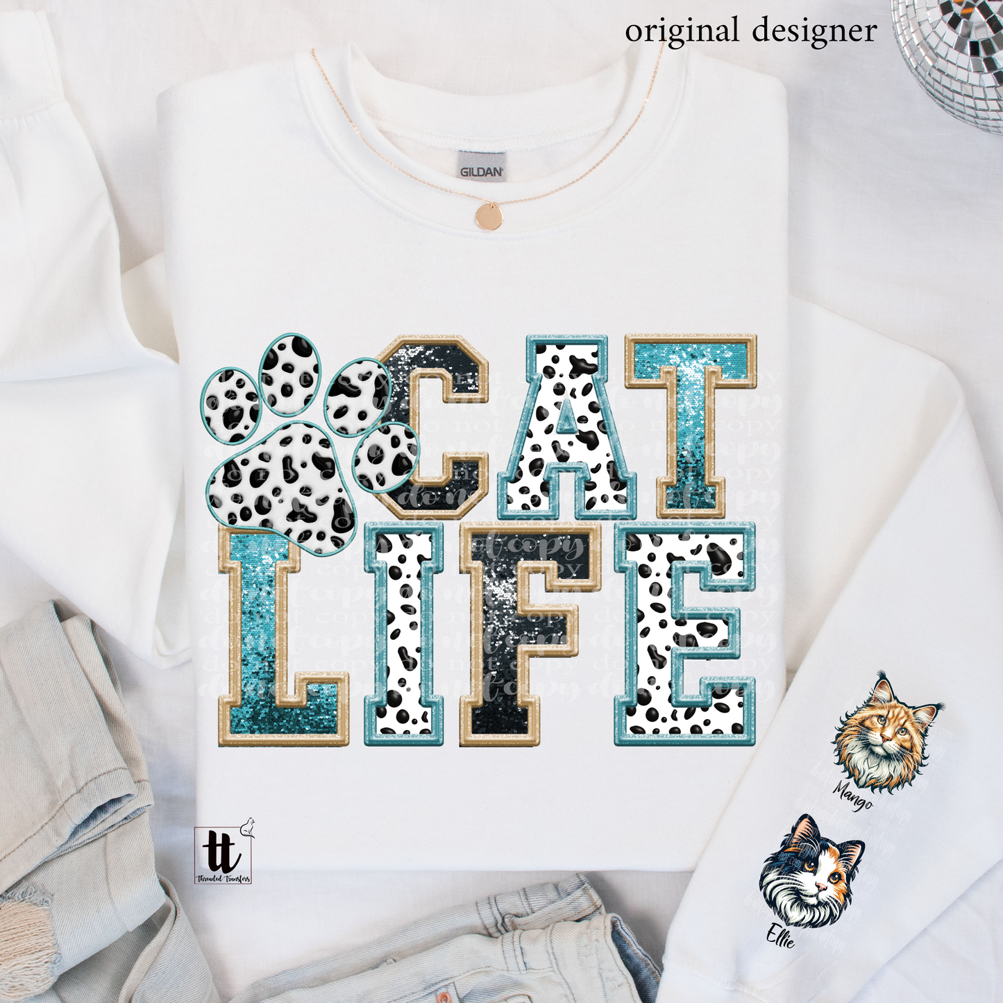 Cat Life **EXCLUSIVE** Faux Embroidery andSparkles DTF & Sublimation Transfer