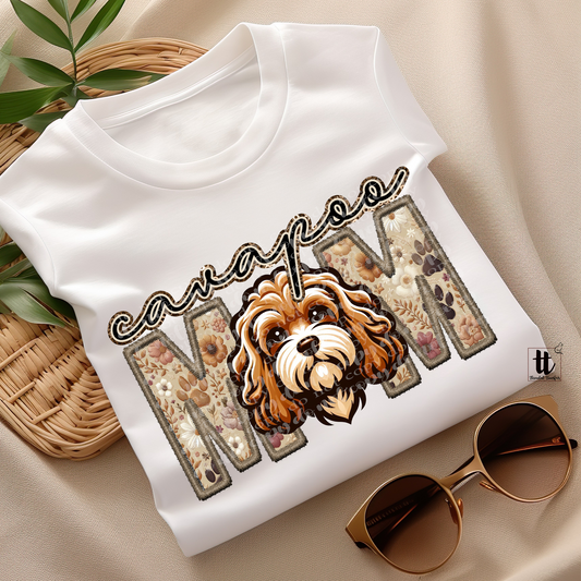 Cavapoo Mom **EXCLUSIVE** Faux Embroidery & Faux Sparkle DTF & Sublimation Transfer