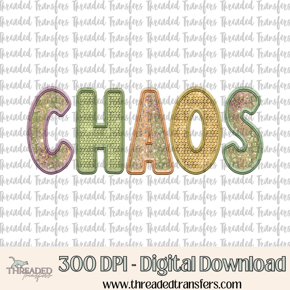 Chaos Animalistic Faux Diamond Stud & Faux Embroidery Digital Design Download (PNG Format - no product shipped)