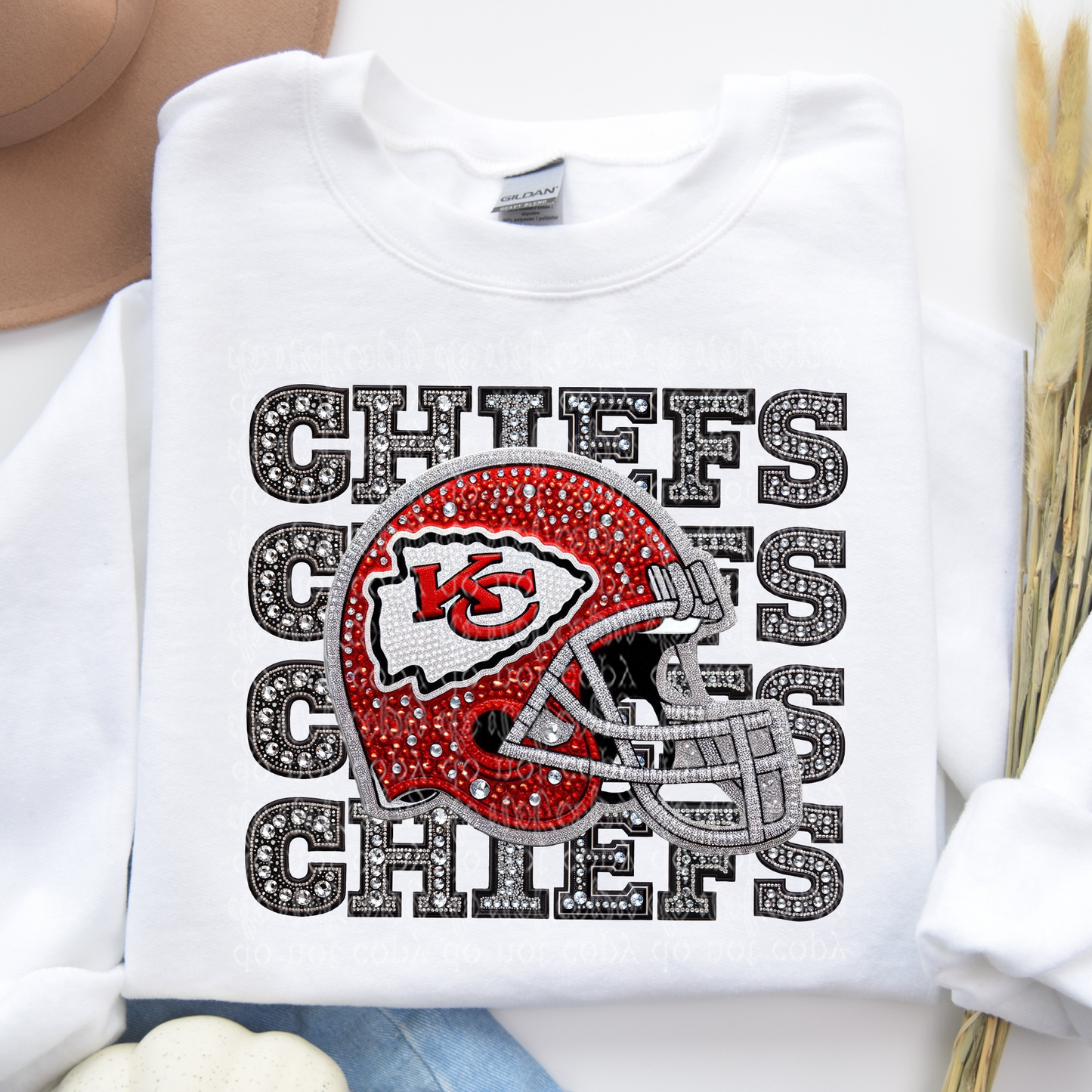 Kansas City Repeat Words Faux Rhinestone & Faux Embroidery DTF & Sublimation Transfer