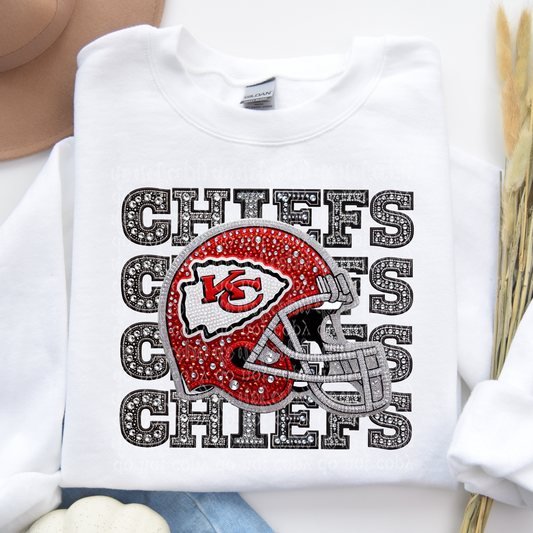 Kansas City Repeat Words Faux Rhinestone & Faux Embroidery DTF & Sublimation Transfer