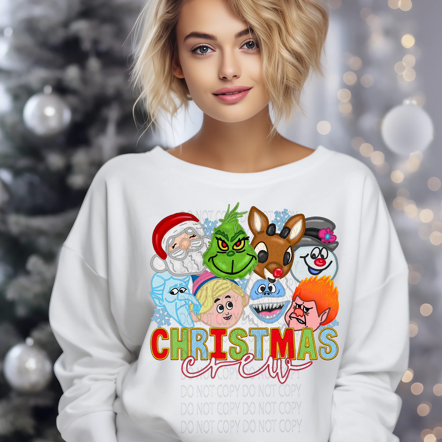 Christmas Crew Faux Embroidery with or without Sparkles DTF & Sublimation Transfer