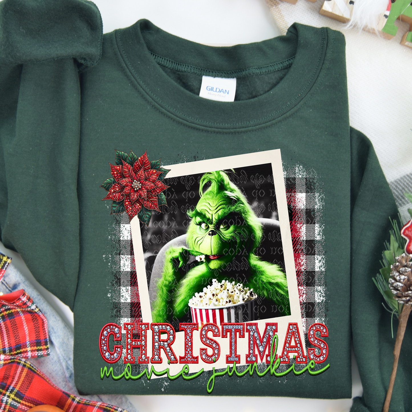 Christmas Movie Junkie Faux Rhinestone & Faux Embroidery DTF & Sublimation Transfer